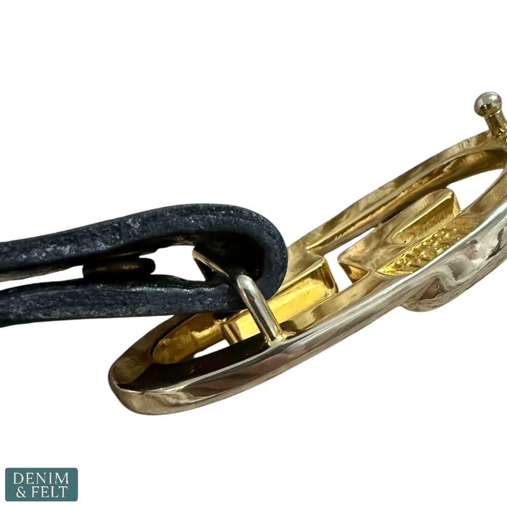 Gucci Black Leather Belt Gold GG Oval Buckle Women’s 31” Authentic Vintage - Picture 8 of 8